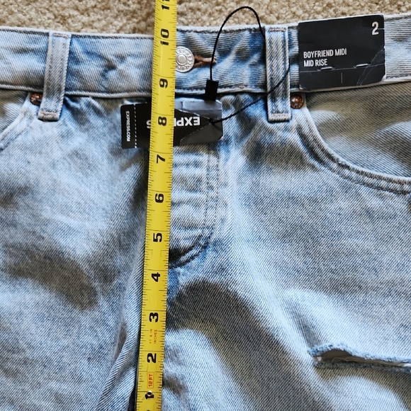 Express Light Blue Distressed Jean Shorts Button Fly High Rise Cotton Sz 2 NWT - Picture 12 of 14